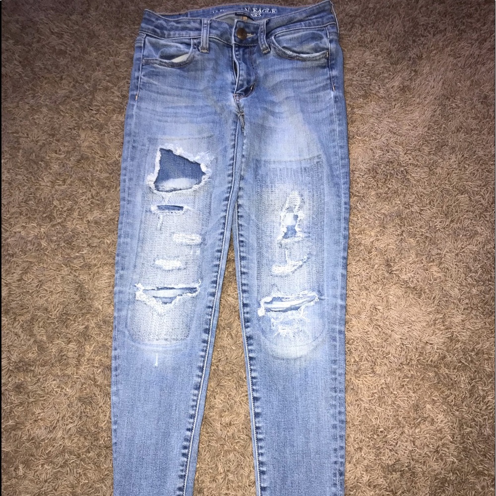 American Eagle perfect , distressed holey jeans